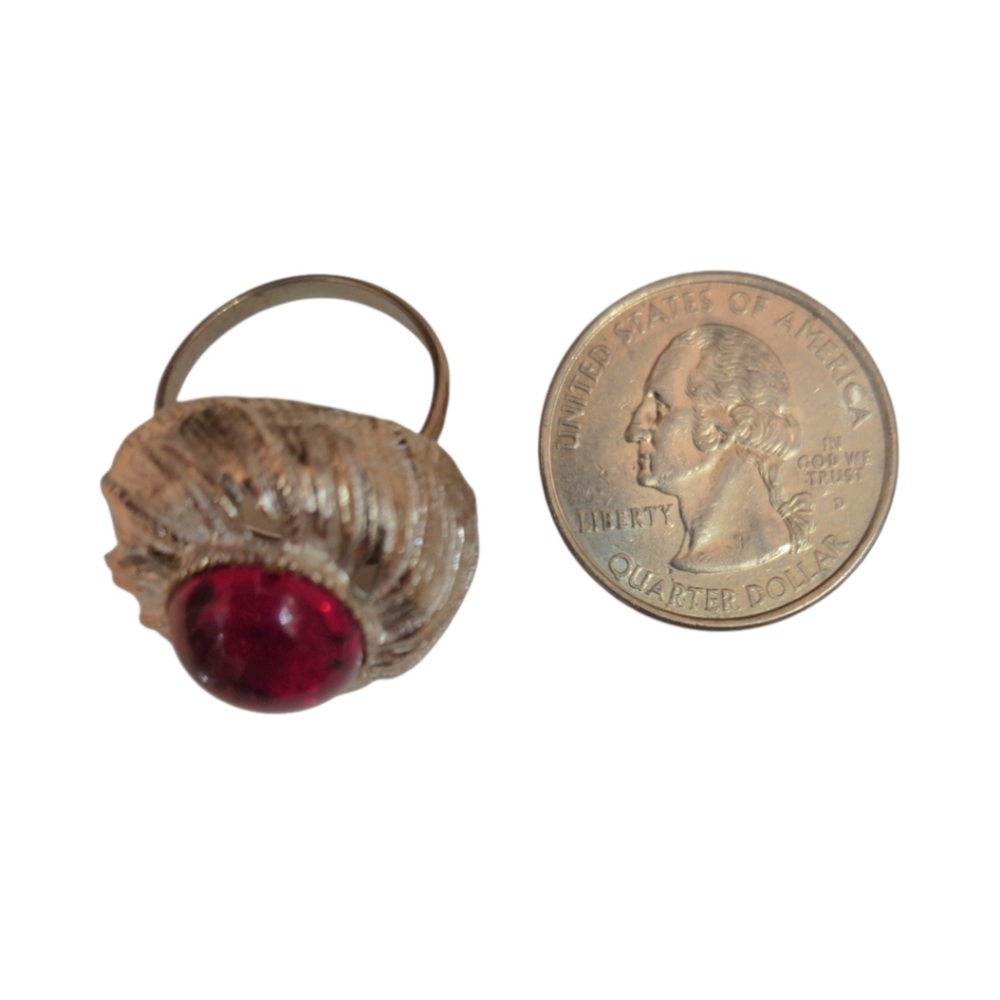 Vintage Modernist Ruby Red Glass Brutalist Statement Ring Adjustable - Picture 5 of 6